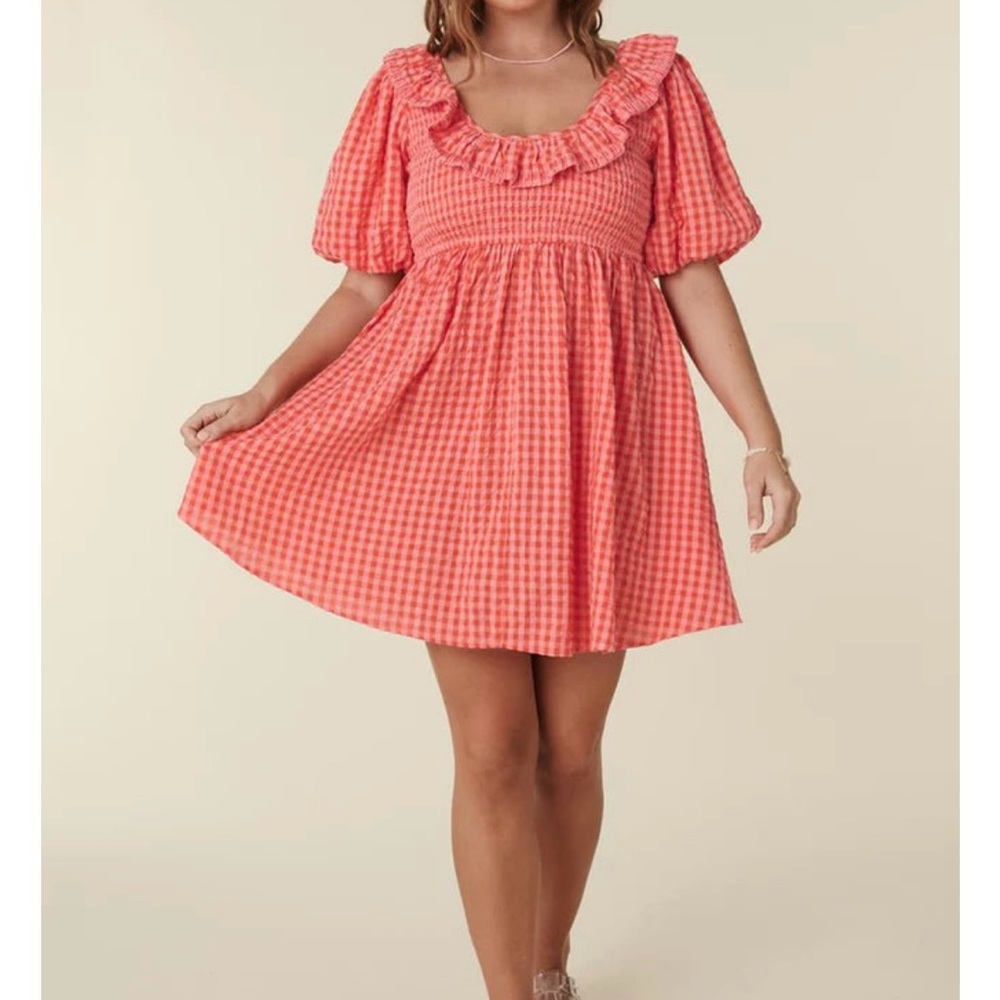 Spell Coral Checkered Mini Dress